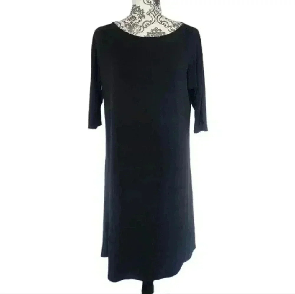 Sotela Swing Dress Women Small Black Resort Beach Coastal Minimalist Lagenlook - Picture 2 of 9
